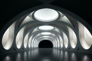 AI generated Futuristic White Tunnel with Circular Openings photo