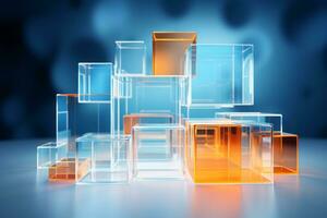 AI generated Abstract Blue and Orange Cube Background photo