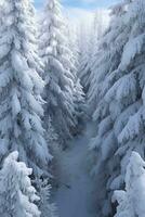 AI generated Snowy Winter Forest with Blue Sky photo