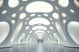 AI generated Futuristic White Tunnel with Circular Openings photo