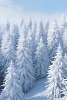 AI generated Snowy Winter Forest with Blue Sky photo
