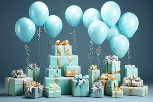 AI generated Colorful Balloons and Gifts Arrangement photo