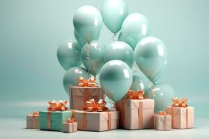 AI generated Colorful Balloons and Gifts Arrangement photo