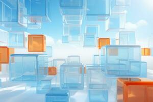 AI generated Abstract Blue and Orange Cube Background photo