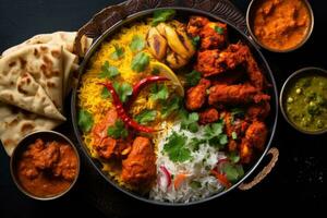 AI generated Chicken tikka masala or chicken tikka masala, popular Indian food recipe served in a bowl. Selective focus, Indian food feast with chicken tikka masala curry, AI Generated photo