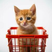 AI generated Adorable Ginger Kitten Lounging in a Shopping Cart. photo