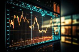 AI generated financial stock market graph on digital screen. 3d rendering and illustration, Investment concept with a stock market chart and candlestick graph on a virtual screen, AI Generated photo