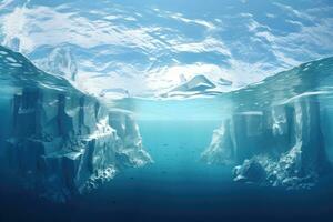 ai generado submarino ver de icebergs en el océano. 3d representación, ai generado foto