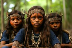 AI generated Unidentified Bali ethnic girls in traditional costume. Bali, Indonesia, Indigenous children in the Amazon rainforest, AI Generated photo