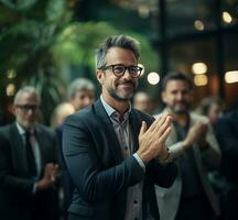 AI generated Corporate manager clapping hands and smiling photo