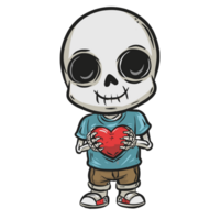 AI generated cute  skeleton with a heart graphic for Valentines Day png