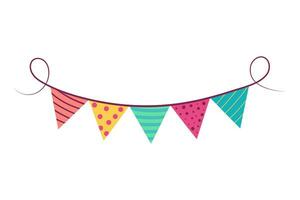 Triangle festive flags garland. Colorful party decoration. Vector illustration isolated on white background.