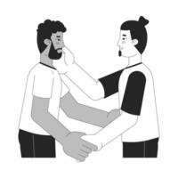 Gay men lovers embrace black and white 2D line cartoon characters. Passionate homosexual couple isolated vector outline people. I love you. Intimate bonding monochromatic flat spot illustration