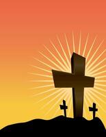 Silhouetted Crosses at Sunrise Illustration vector