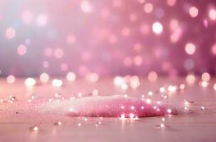 AI generated Pastel pink background with sparkle, lights and stars. Bokeh effect. Copy space. Glamour abstract blurred background. photo