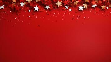 AI generated Red Christmas background with stars and gifts photo