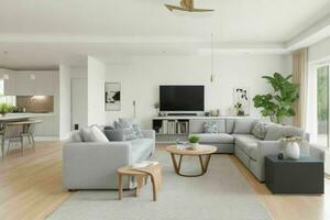 AI generated open concept living room. Pro Photo