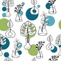 Colourful seamless pattern with decorative flowers and leaves, Modern style. Monster branch in stylish modern vase. boho vase with a single leaf. Flower vases. vector