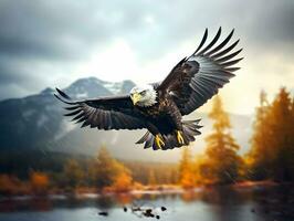 AI generated A horizontal banner with an eagle flying in the sky. High quality. AI Generative photo