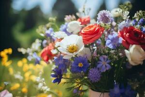 ai generado verano flores campo debajo el verano Dom alto calidad. ai generativo foto