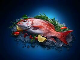 AI generated Fresh fish with lemons Professional photo. High quality. AI Generative photo