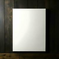 AI generated Blank canvas mockup sheet of paper on a dark wooden background. High-resolution. AI Generative photo