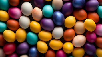 AI generated Lots of shiny colorful colored eggs background. Easter vibes. High-resolution. AI Generative photo