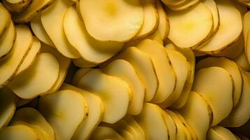 AI generated Lots of sliced potatoes around. Vegetable background. High-resolution. AI Generative photo