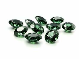 AI generated A bunch of shiny dark green sapphire gemstones isolated on a white background. High-resolution. AI Generative photo