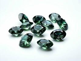 AI generated A bunch of shiny dark green sapphire gemstones isolated on a white background. High-resolution. AI Generative photo