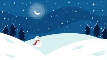 Christmas Background forest landscape with moon, snow and tree flat design vector