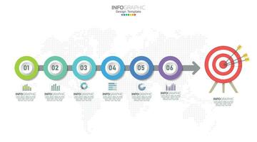 El vector infográfico de línea de tiempo con 6 pasos se puede utilizar para el diseño web del informe anual del diagrama de diseño de flujo de trabajo.