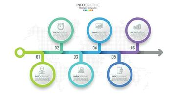 Timeline infographic vector with 6 steps can be used for workflow layout diagram annual report web design.