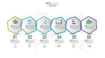 El vector infográfico de línea de tiempo con 6 pasos se puede utilizar para el diseño web del informe anual del diagrama de diseño de flujo de trabajo.