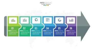 El vector infográfico de línea de tiempo con 6 pasos se puede utilizar para el diseño web del informe anual del diagrama de diseño de flujo de trabajo.