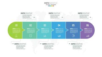 El vector infográfico de línea de tiempo con 6 pasos se puede utilizar para el diseño web del informe anual del diagrama de diseño de flujo de trabajo.