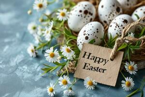 AI generated Happy Easter day colorful eggs and flower decoration photo