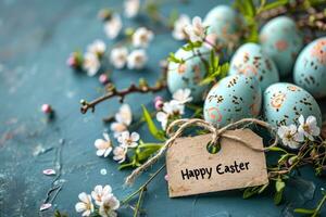 AI generated Happy Easter day colorful eggs and flower decoration photo