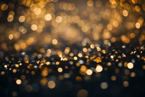 AI generated Black and gold bokeh, dark, depth of field, banner background photo