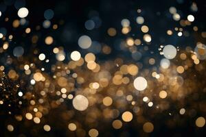 AI generated Black and gold bokeh, dark, depth of field, banner background photo