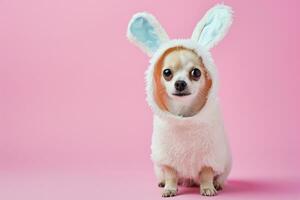 AI generated Happy dog with bunny ears for Easter, Banner for your advertisement, Easter bunny, happy Easter. photo