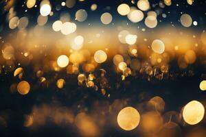 AI generated Black and gold bokeh, dark, depth of field, banner background photo