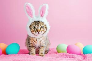 AI generated Funny at with rabbit ears, Banner for your advertisement, Easter bunny, Easter, happy Easter. photo