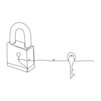 Continuous One line key lock outline vector art illustration