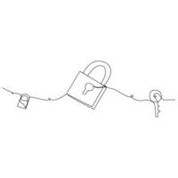 Continuous One line key lock outline vector art illustration