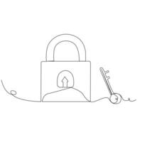 Continuous One line key lock outline vector art illustration