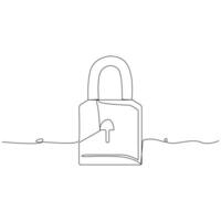 Continuous One line key lock outline vector art illustration