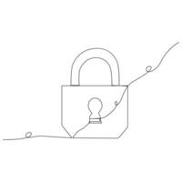 Continuous One line key lock outline vector art illustration