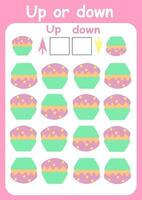 Up or down. Directions for children. Logic game. Spatial orientation. Study sheet. vector