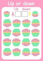 Up or down. Directions for children. Logic game. Spatial orientation. Study sheet. vector